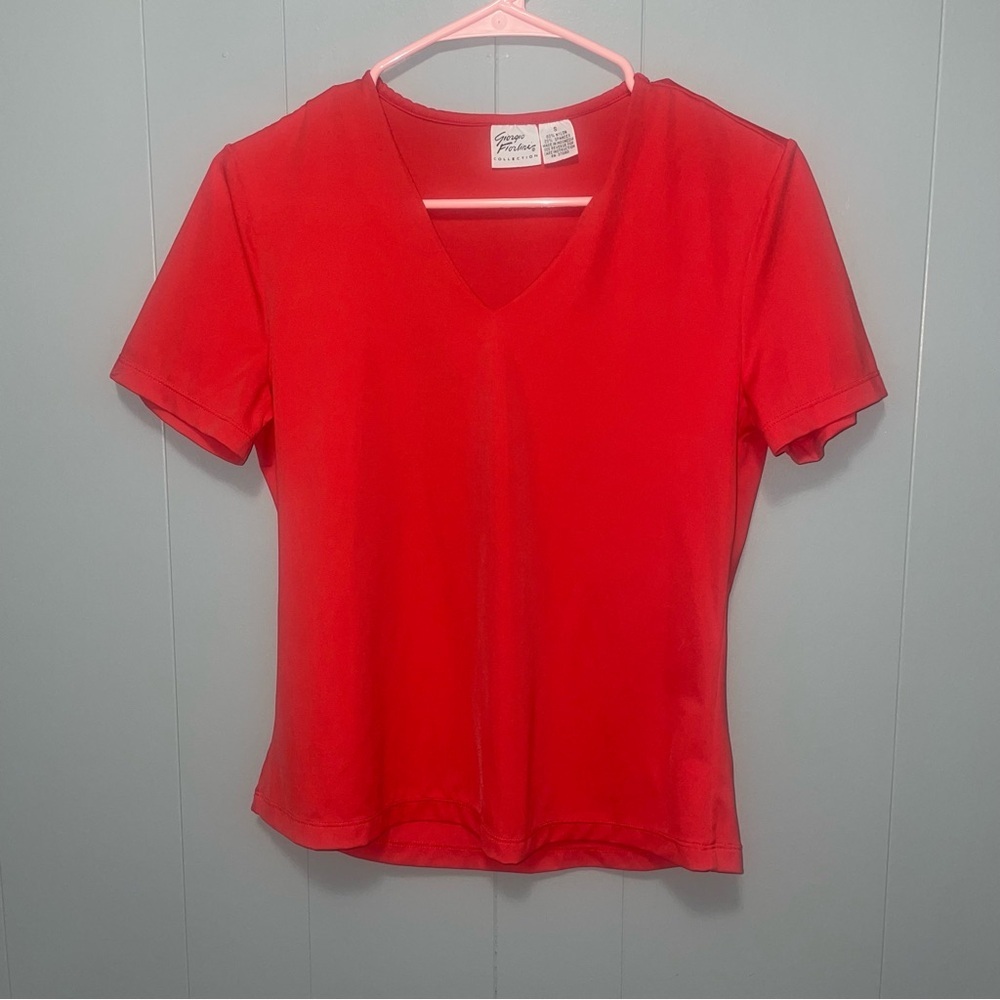 Vintage Giorgio Fiorelli Red V Neck Nylon Short Sleeve Shirt Small